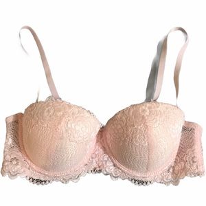 Yandy Lace Plush Bra Padded 34A soft pink Flora